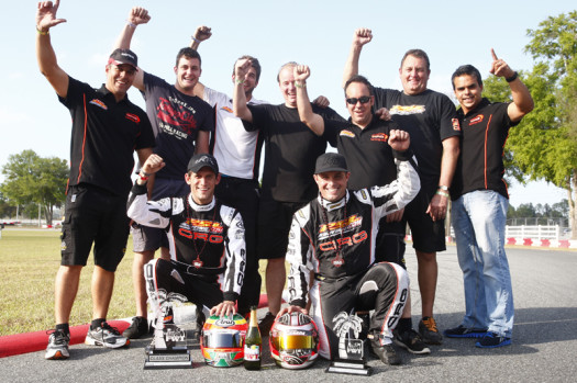 Team PSL Karting celebrates the Rotax DD2 Masters championship and vice-championship titles with team drivers Cristiano Morgado and Scott Campbell (Photo by: INTL-KartingMedia.com)