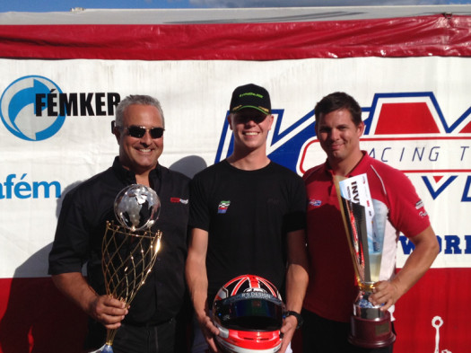 Ben Cooper (c) celebrates his championship with Michel Boisclair (l) and Peter Kalman (r).  (Photo courtesy Michel Boisclair)